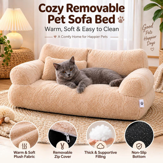 Paws in Awe Removable Plush Pet Sofa Bed for Cats & Small Dogs - Warm Supportive Couch for Indoor Naps & Easy Cleaning image 2