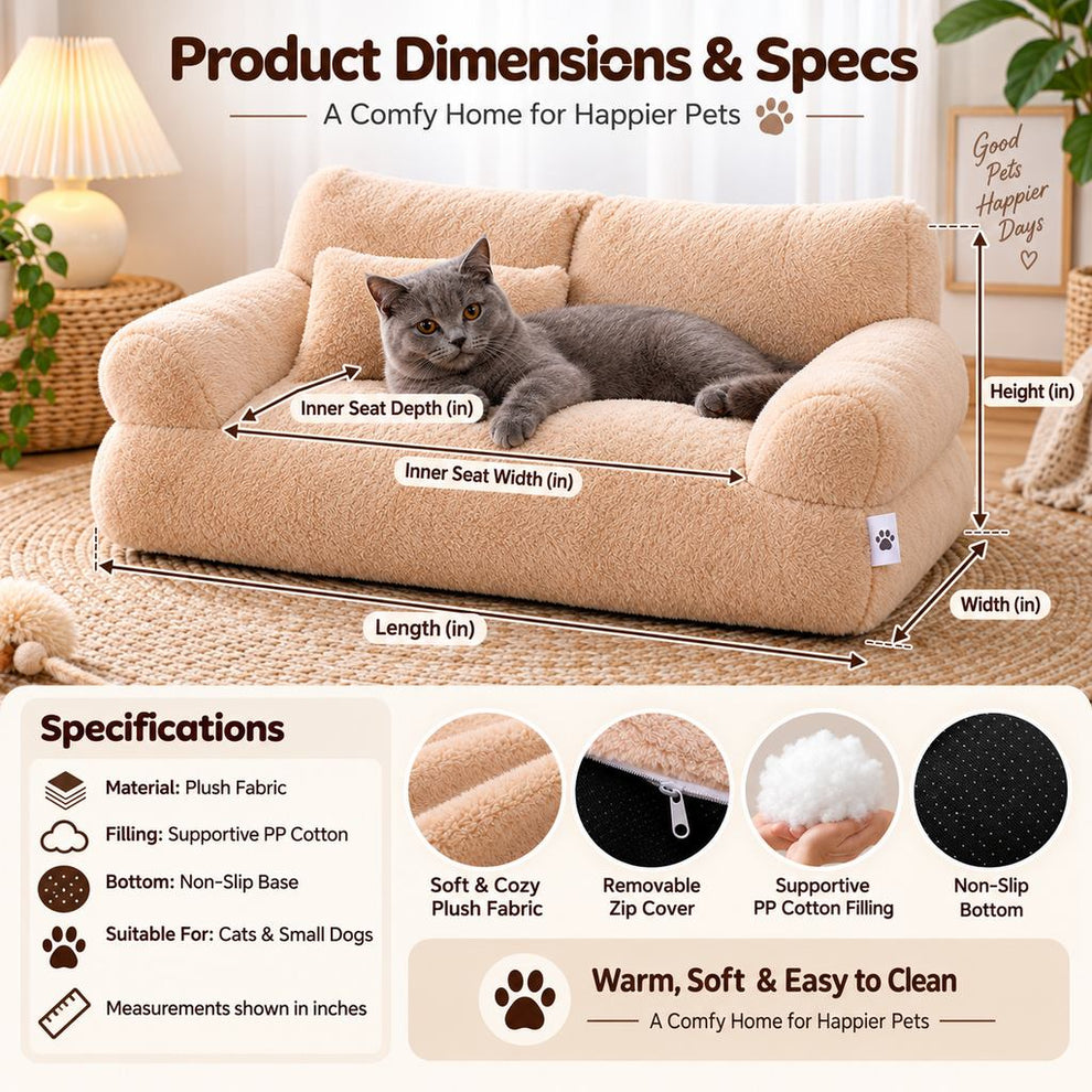 Paws in Awe Removable Plush Pet Sofa Bed for Cats & Small Dogs - Warm Supportive Couch for Indoor Naps & Easy Cleaning image 9