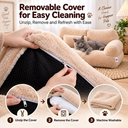 Paws in Awe Removable Plush Pet Sofa Bed for Cats & Small Dogs - Warm Supportive Couch for Indoor Naps & Easy Cleaning image 5