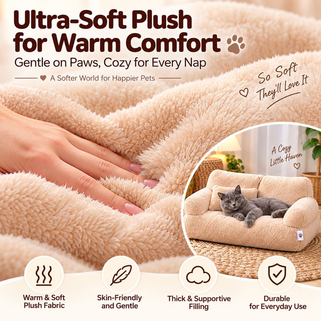 Paws in Awe Removable Plush Pet Sofa Bed for Cats & Small Dogs - Warm Supportive Couch for Indoor Naps & Easy Cleaning image 3