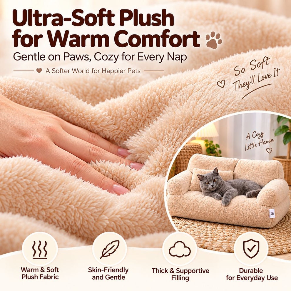 Paws in Awe Removable Plush Pet Sofa Bed for Cats & Small Dogs - Warm Supportive Couch for Indoor Naps & Easy Cleaning image 3