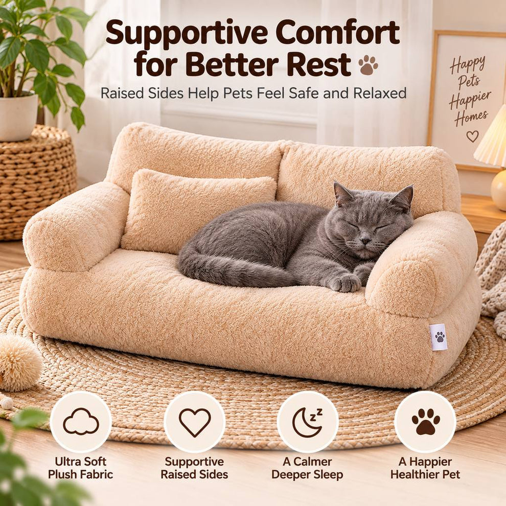 Paws in Awe Removable Plush Pet Sofa Bed for Cats & Small Dogs - Warm Supportive Couch for Indoor Naps & Easy Cleaning image 6