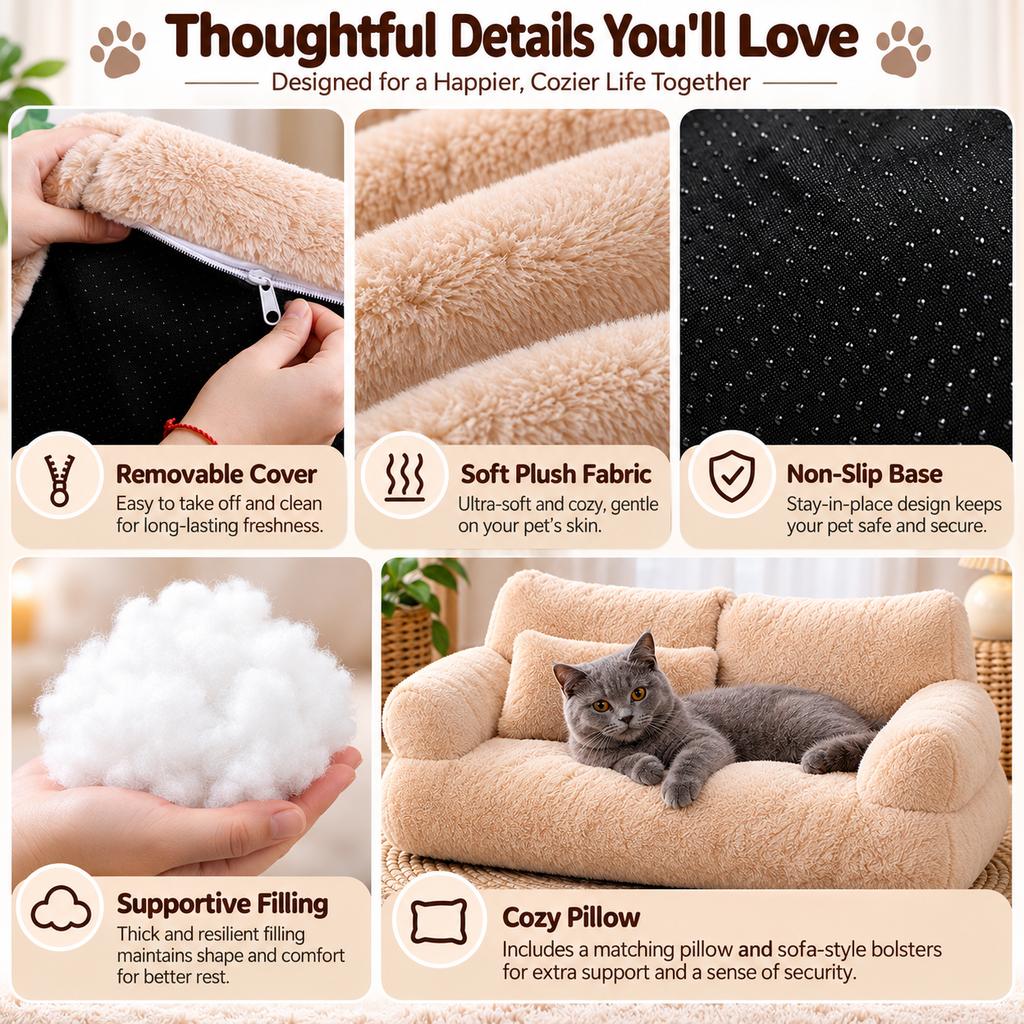 Paws in Awe Removable Plush Pet Sofa Bed for Cats & Small Dogs - Warm Supportive Couch for Indoor Naps & Easy Cleaning image 8