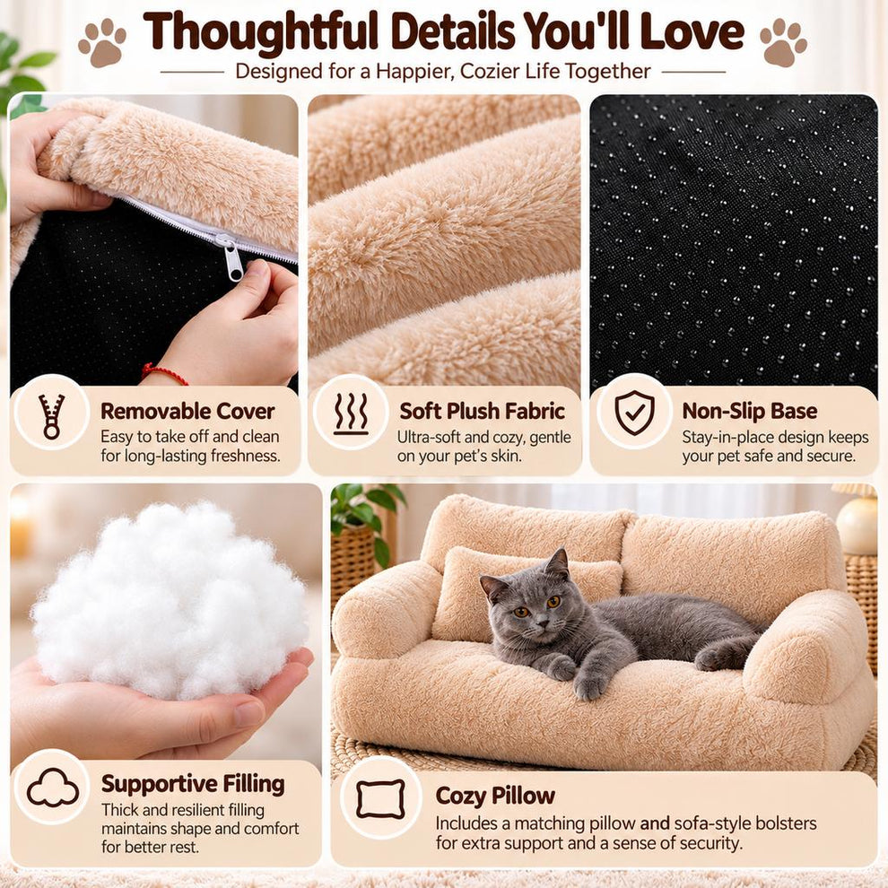 Paws in Awe Removable Plush Pet Sofa Bed for Cats & Small Dogs - Warm Supportive Couch for Indoor Naps & Easy Cleaning image 8