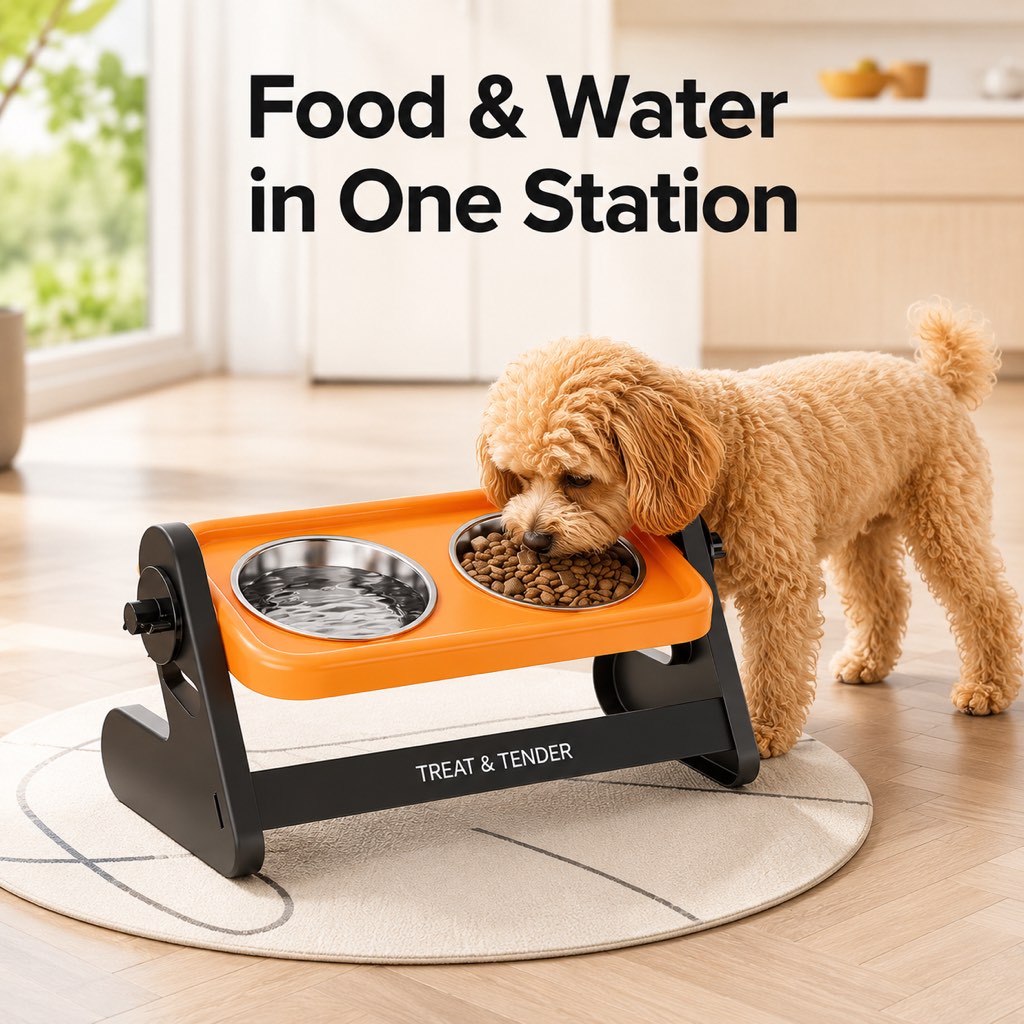 Removable stainless steel pet food and water bowls