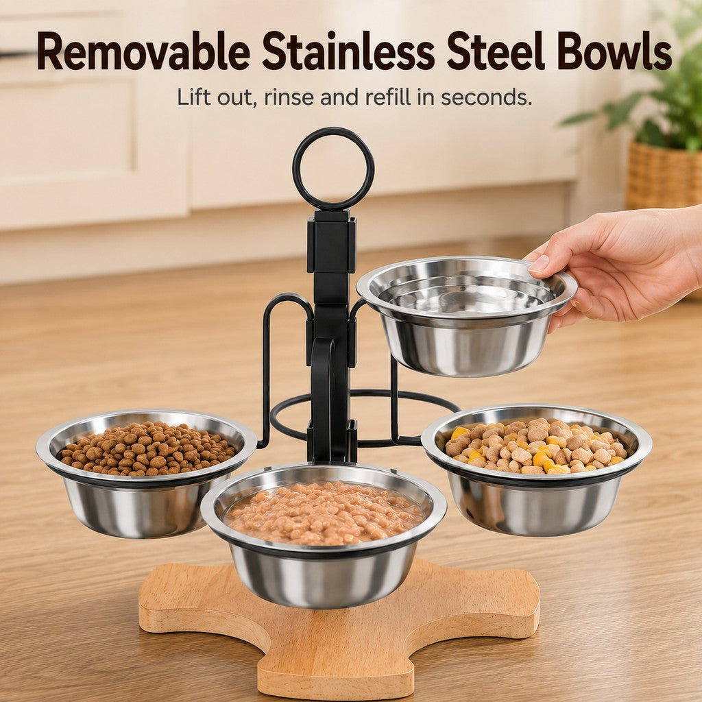 Paws in Awe 4-Bowl Adjustable Elevated Pet Feeder for Cats & Small Dogs - Organized Food and Water Station image 6