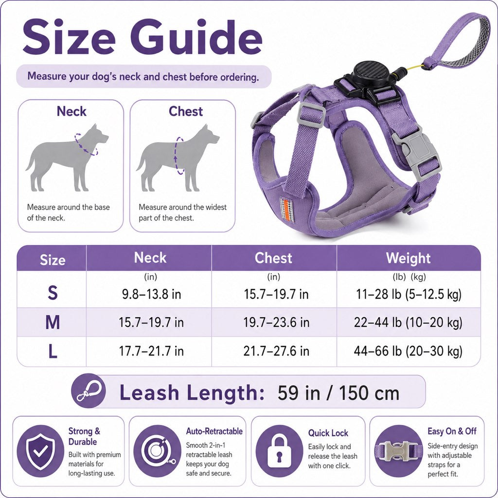 Paws in Awe 2-in-1 Retractable Dog Harness for Daily Walks - Built-In Leash Vest with Auto-Stop Control for Small & Medium Dogs image 8