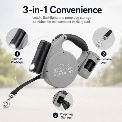 Paws in Awe 3-in-1 Retractable Dog Leash for Night Walks - Built-In Flashlight & Poop Bag Holder for Easier, Cleaner Walks image 8