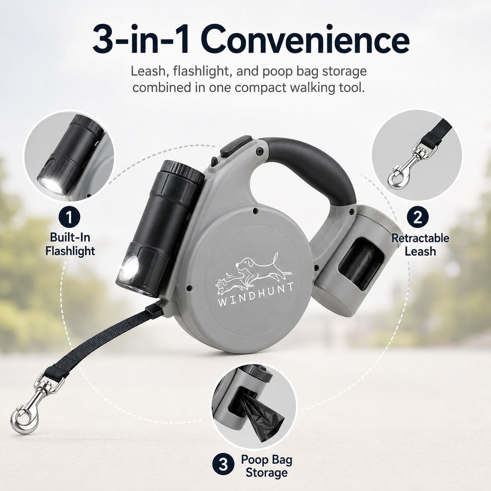 Paws in Awe 3-in-1 Retractable Dog Leash for Night Walks - Built-In Flashlight & Poop Bag Holder for Easier, Cleaner Walks image 8