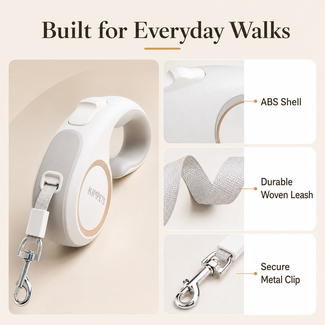 Retractable dog leash with ABS shell woven tape and secure metal clip
