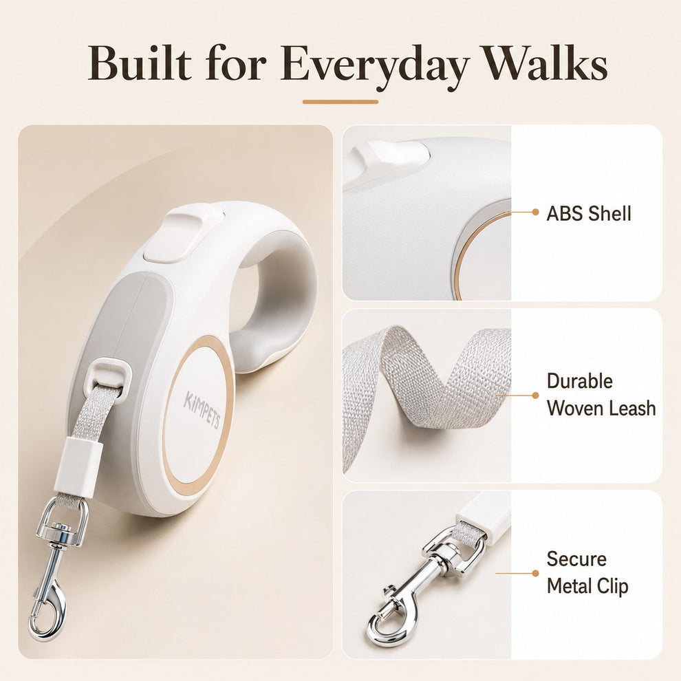 Retractable dog leash with ABS shell woven tape and secure metal clip