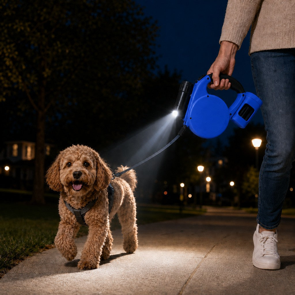 Paws in Awe 3-in-1 Retractable Dog Leash for Night Walks - Built-In Flashlight & Poop Bag Holder for Easier, Cleaner Walks image 10