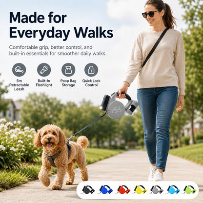 Paws in Awe 3-in-1 Retractable Dog Leash for Night Walks - Built-In Flashlight & Poop Bag Holder for Easier, Cleaner Walks image 2