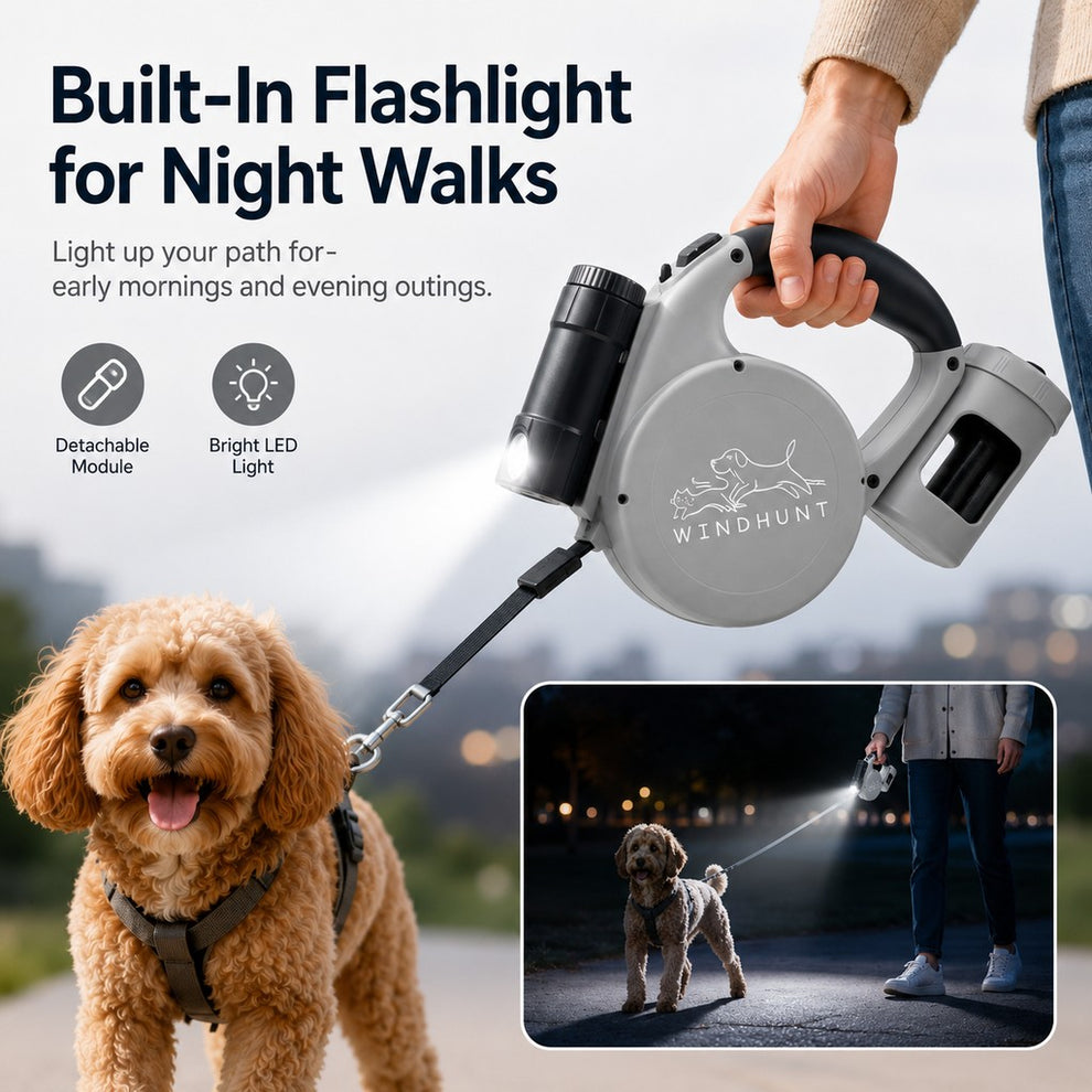Paws in Awe 3-in-1 Retractable Dog Leash for Night Walks - Built-In Flashlight & Poop Bag Holder for Easier, Cleaner Walks image 4
