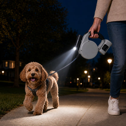 Paws in Awe 3-in-1 Retractable Dog Leash for Night Walks - Built-In Flashlight & Poop Bag Holder for Easier, Cleaner Walks image 1