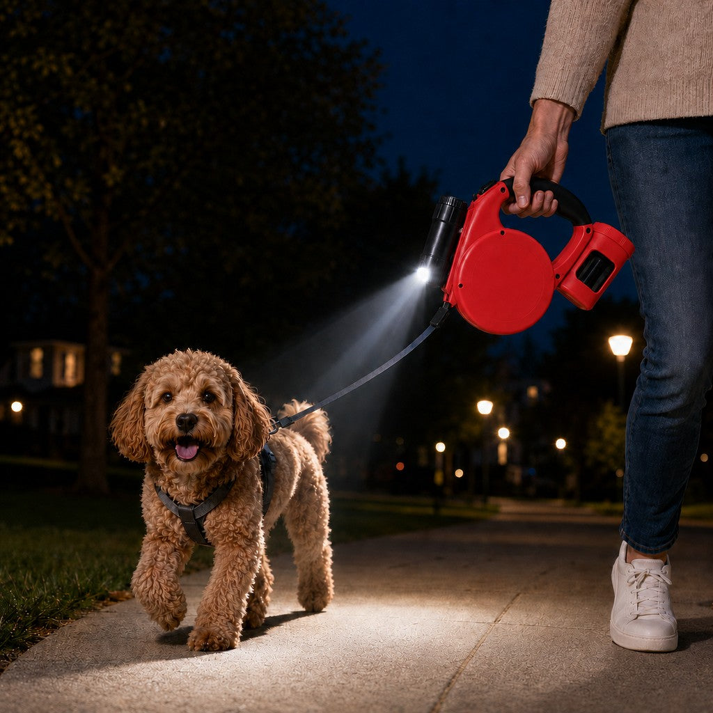 Paws in Awe 3-in-1 Retractable Dog Leash for Night Walks - Built-In Flashlight & Poop Bag Holder for Easier, Cleaner Walks image 14