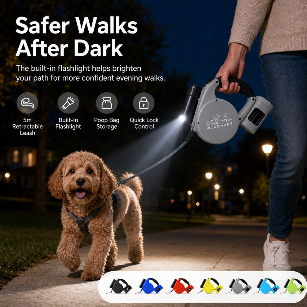 Paws in Awe 3-in-1 Retractable Dog Leash for Night Walks - Built-In Flashlight & Poop Bag Holder for Easier, Cleaner Walks image 3