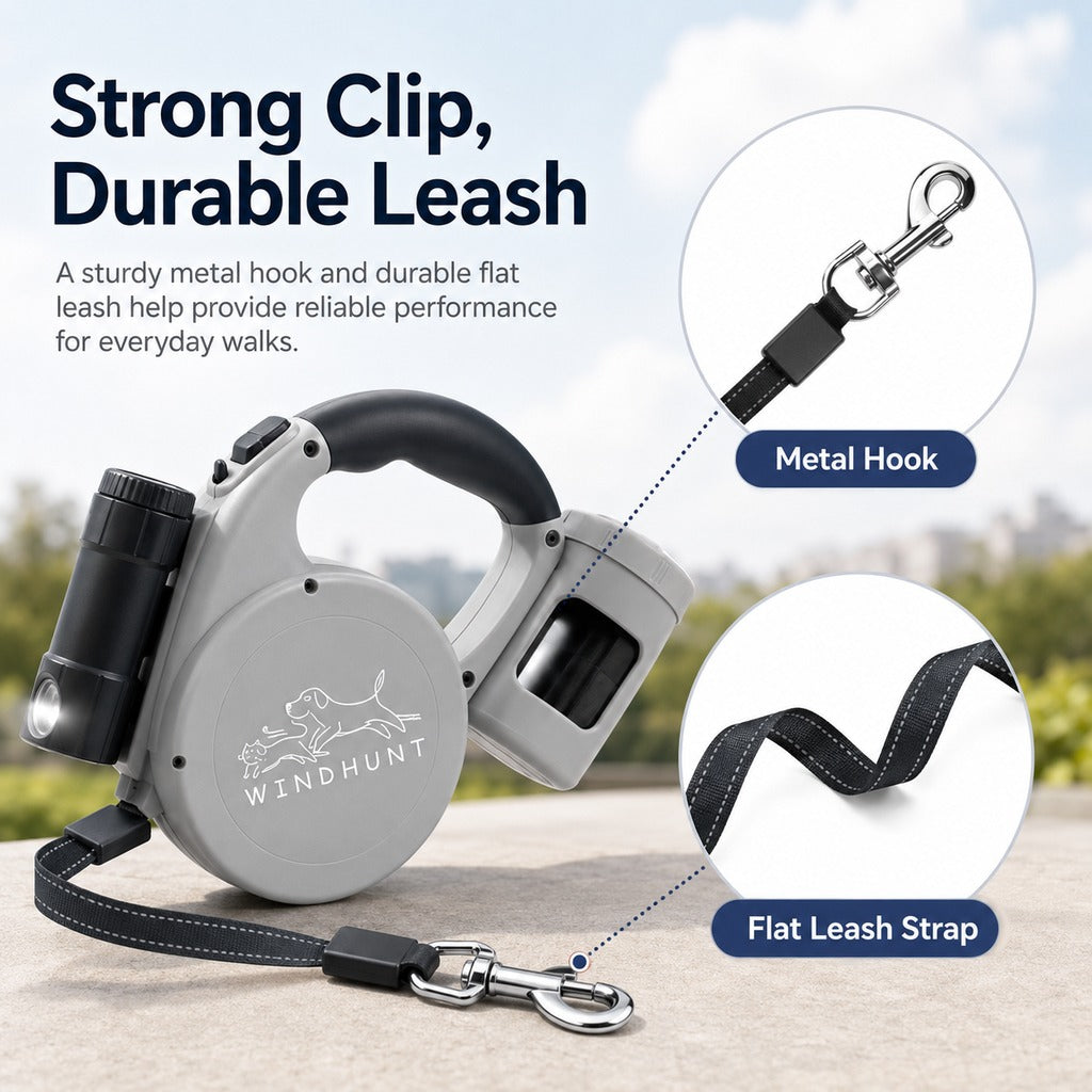Paws in Awe 3-in-1 Retractable Dog Leash for Night Walks - Built-In Flashlight & Poop Bag Holder for Easier, Cleaner Walks image 6