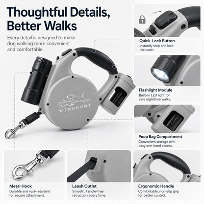 Paws in Awe 3-in-1 Retractable Dog Leash for Night Walks - Built-In Flashlight & Poop Bag Holder for Easier, Cleaner Walks image 5
