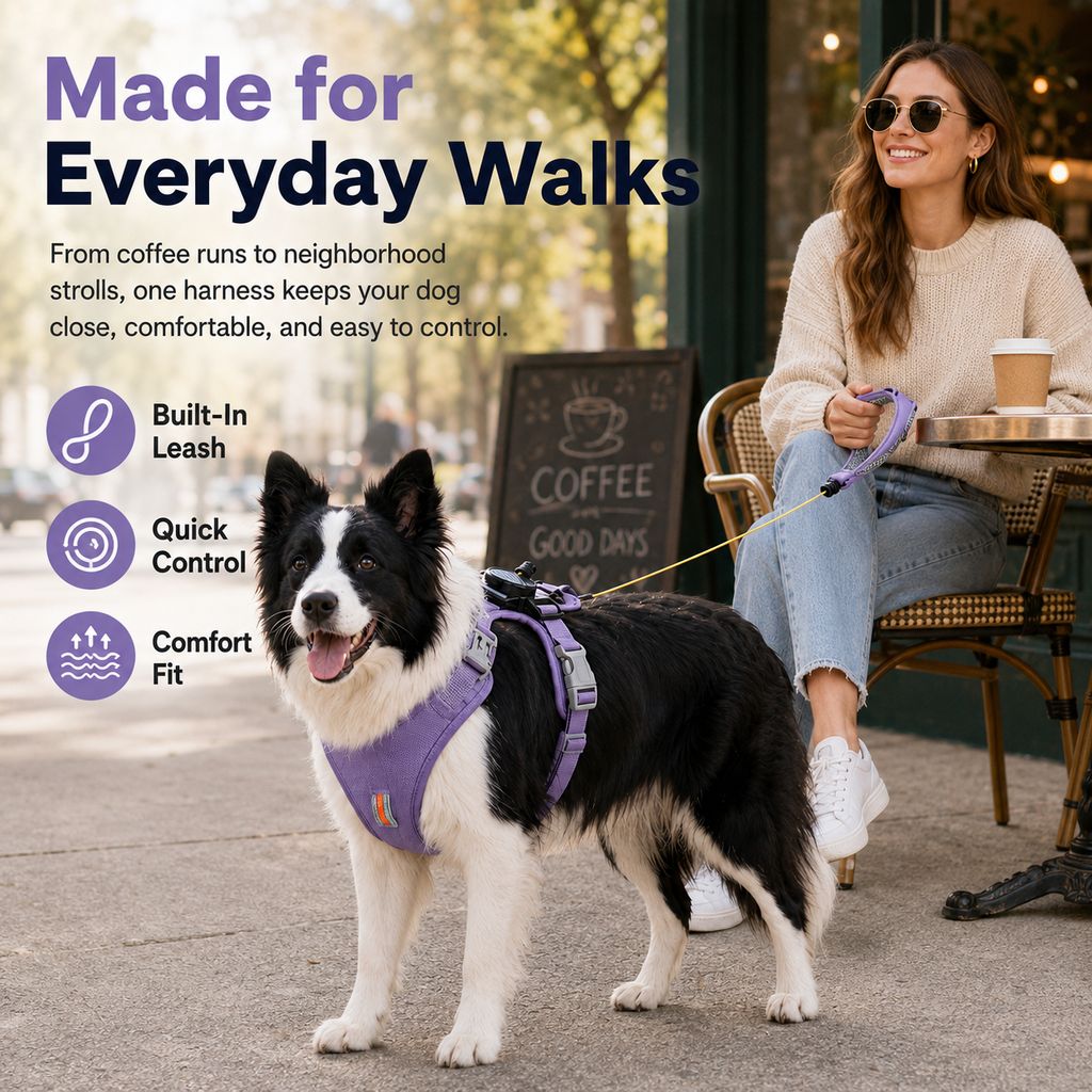 Paws in Awe 2-in-1 No Pull Dog Harness with Built-in Retractable Leash - Safe & Comfortable Control for Daily Walks & Outdoor Adventures image 3