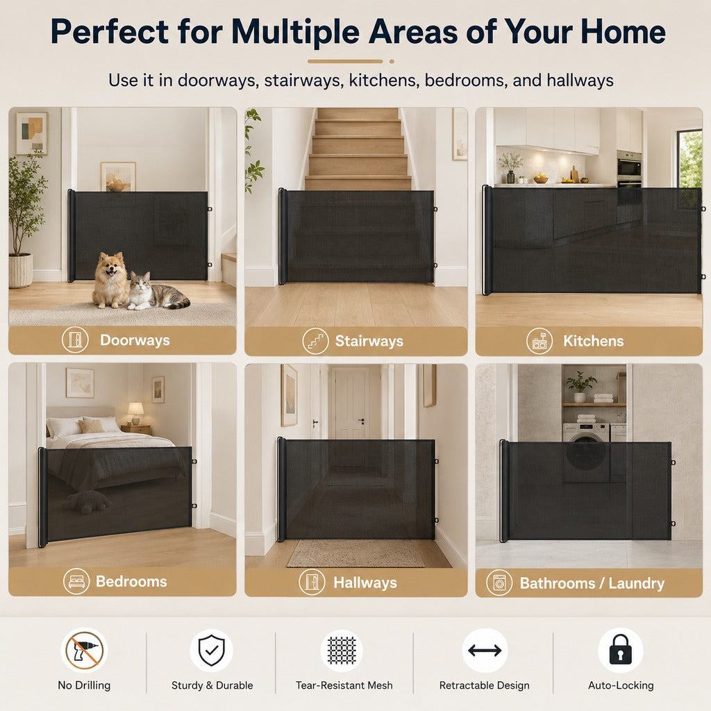 Paws in Awe No-Drill Retractable Pet Gate for Doorways, Kitchens & Stairs - Keep Cats and Dogs Safely Out of Off-Limit Areas image 4