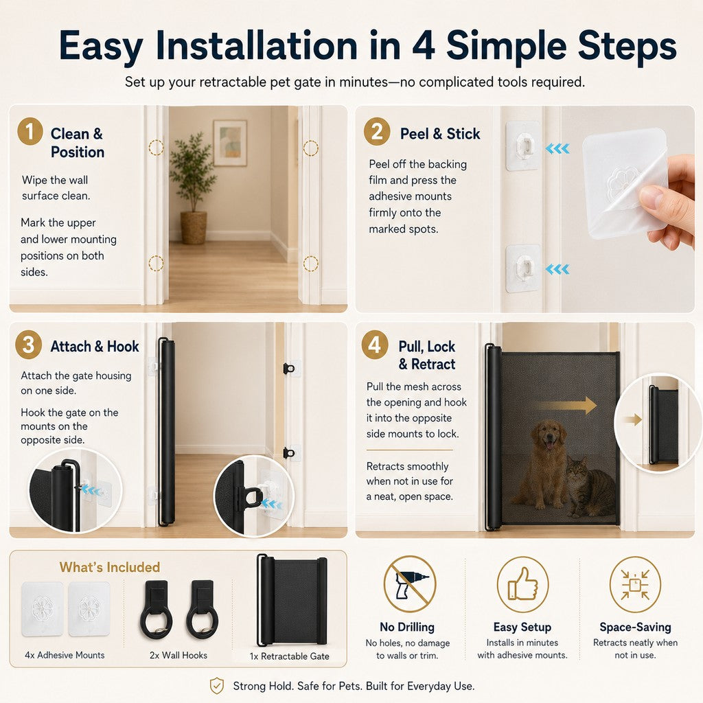 Paws in Awe No-Drill Retractable Pet Gate for Doorways, Kitchens & Stairs - Keep Cats and Dogs Safely Out of Off-Limit Areas image 7
