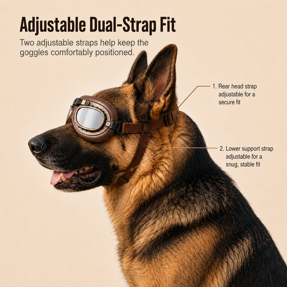 Retro aviator dog goggles lifestyle detail image