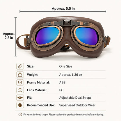 Retro aviator dog goggles size and specifications