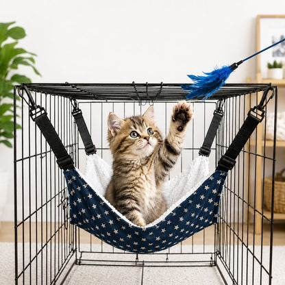 Paws in Awe Reversible Cat Cage Hammock with Adjustable Straps - Space-Saving Hanging Bed for Wire Crates image 1