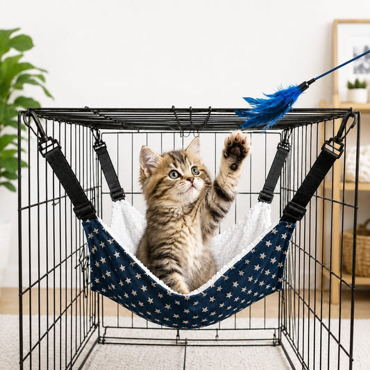 Paws in Awe Reversible Cat Cage Hammock with Adjustable Straps - Space-Saving Hanging Bed for Wire Crates image 1