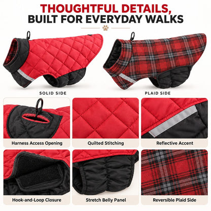 Harness opening quilting reflective accent and closure details