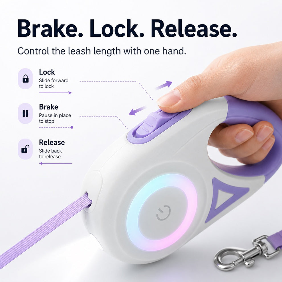 Paws in Awe LED Retractable Dog Leash for Night Walks - Light-Up Dog Leash with Built-In Spotlight, RGB Side Glow & One-Touch Brake for Safer Evening Walks image 7