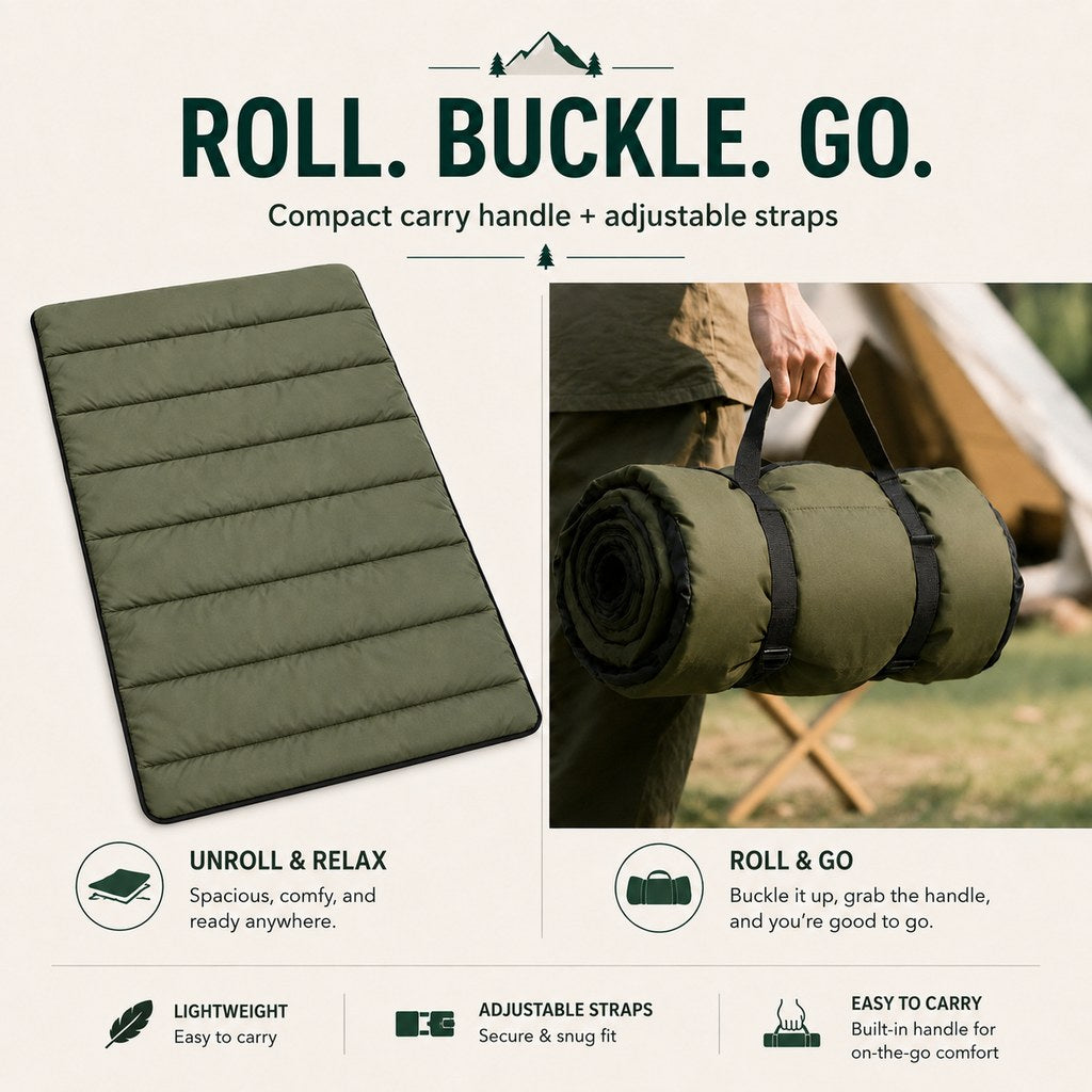 Roll buckle and carry portable dog mat