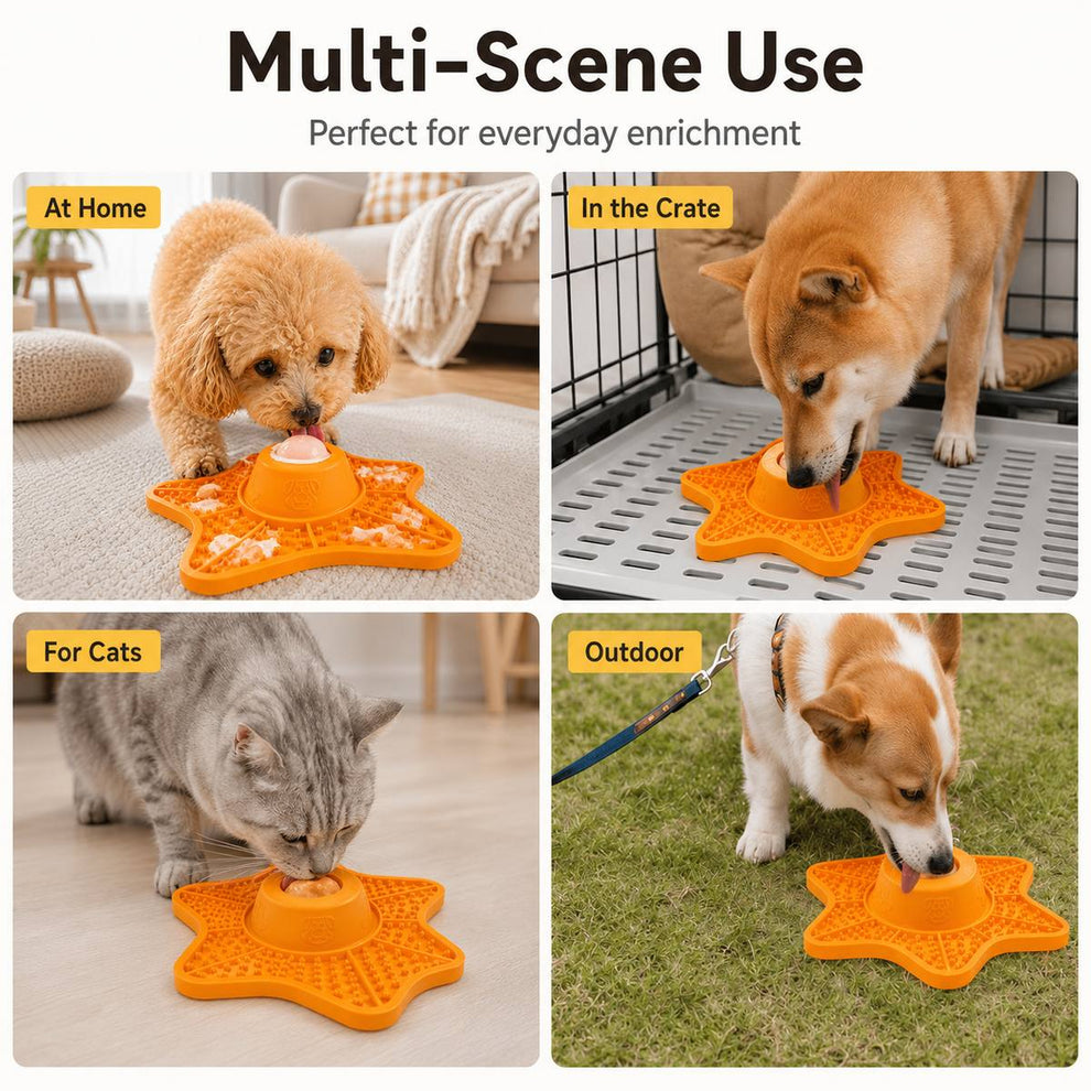 Slow feeder lick mat for home, crate time, cats, dogs, and outdoor enrichment.