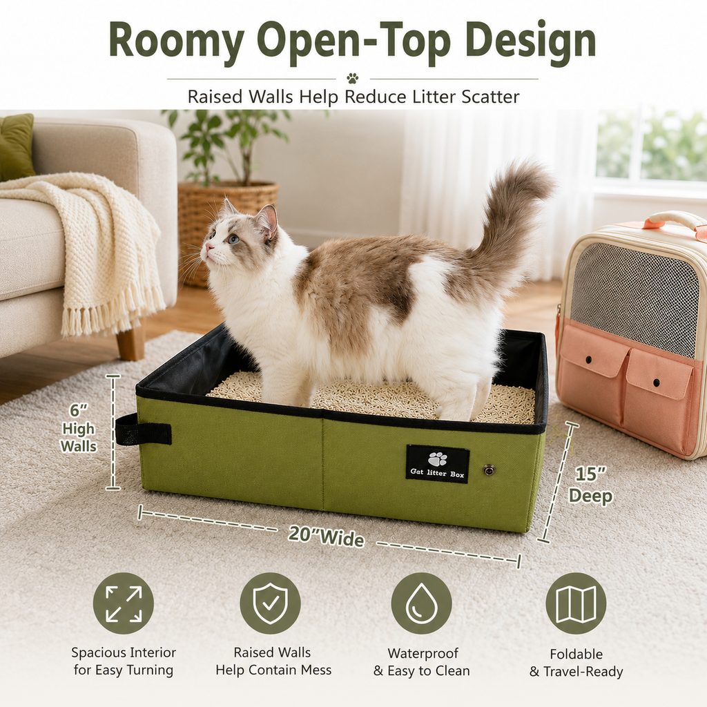 Roomy open-top foldable cat litter box