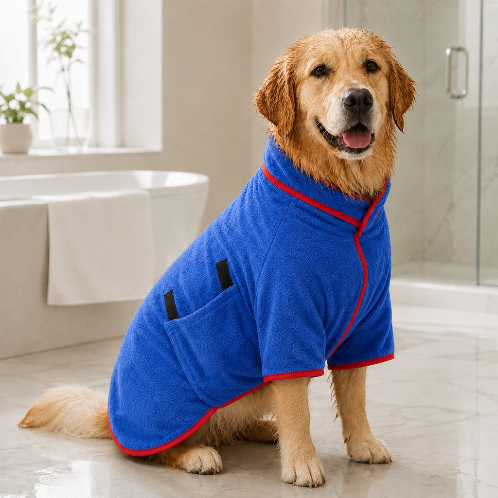 Royal Blue microfiber dog bathrobe SKU image