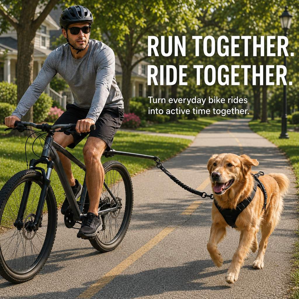 Run together ride together dog bike leash lifestyle image