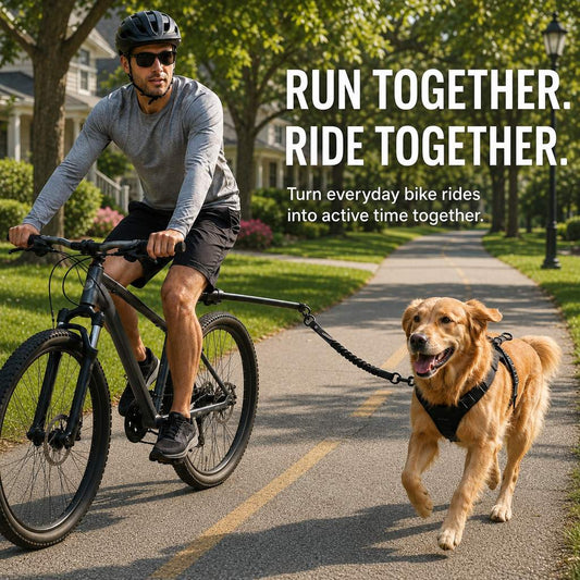 Run together ride together dog bike leash lifestyle image
