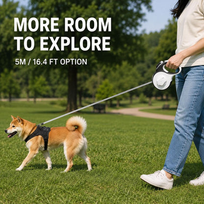 Sage green LED retractable dog leash with built-in path light, one-hand brake and flat nylon tape