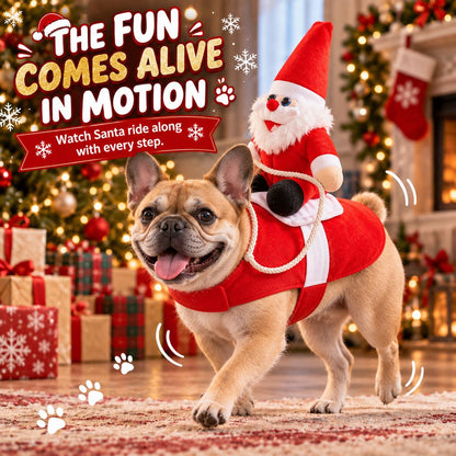 Santa rider dog costume designed for festive movement and photos