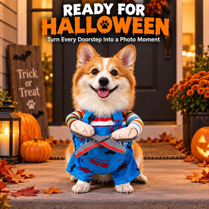 Scissor hands dog costume ready for Halloween doorstep photos