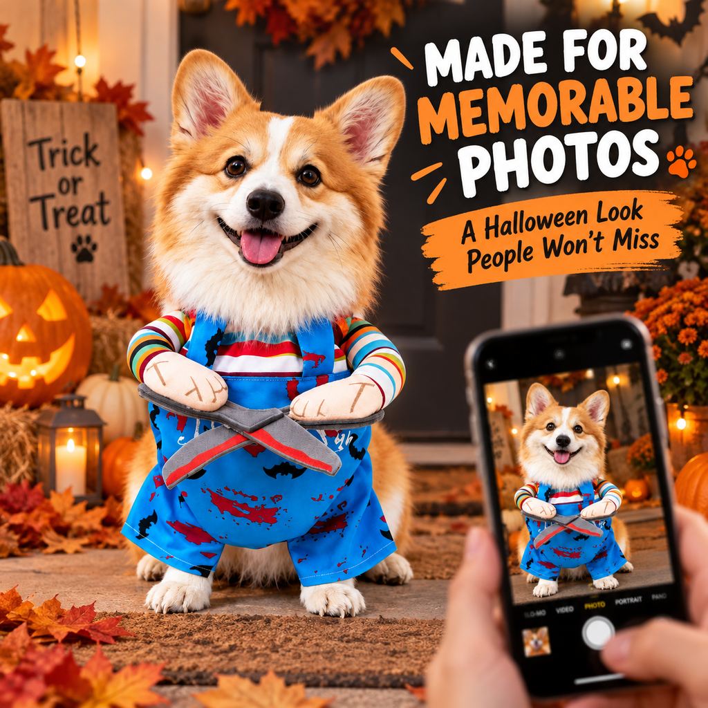 Blue scissor hands dog costume made for memorable Halloween photos