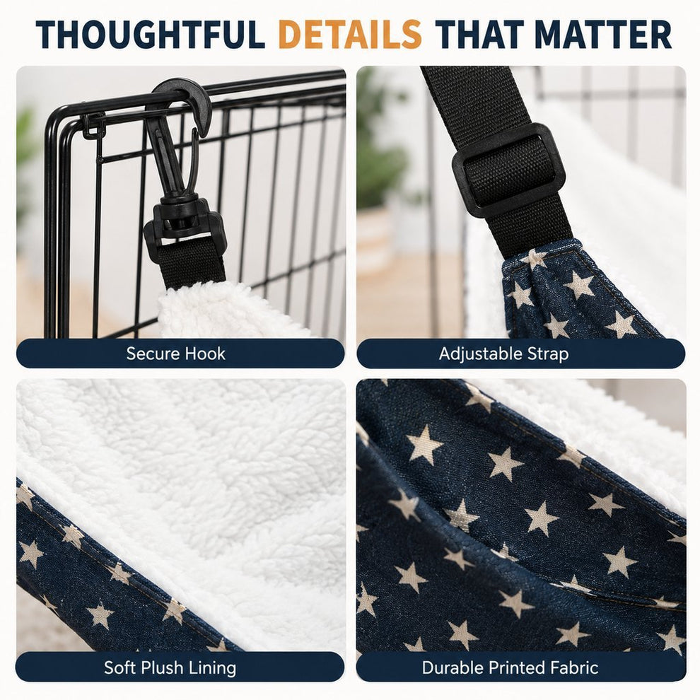 Paws in Awe Reversible Cat Cage Hammock with Adjustable Straps - Space-Saving Hanging Bed for Wire Crates image 4