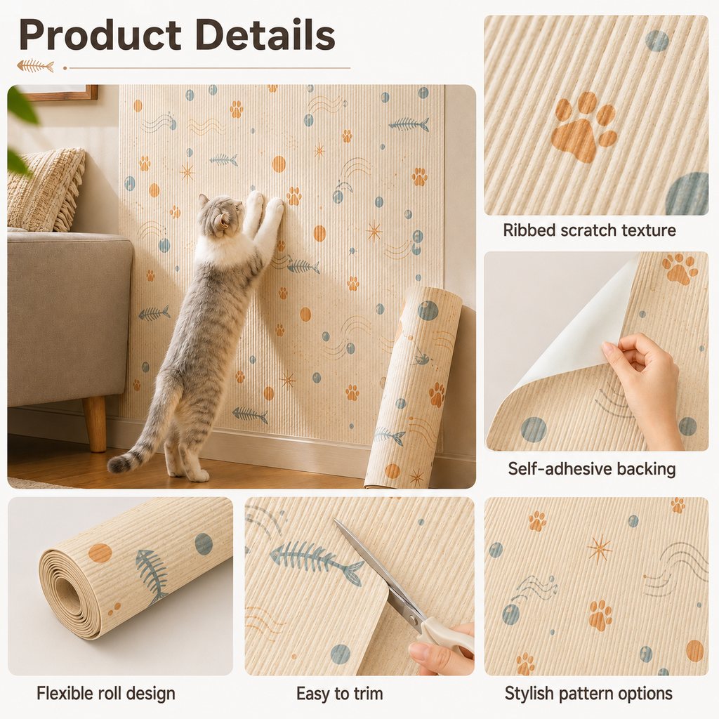 Paws in Awe Self-Adhesive Cat Scratch Mat for Wall & Furniture Protection – Cuttable Cat Scratching Pad for Sofa, Door, Bedside & Home Surfaces image 10