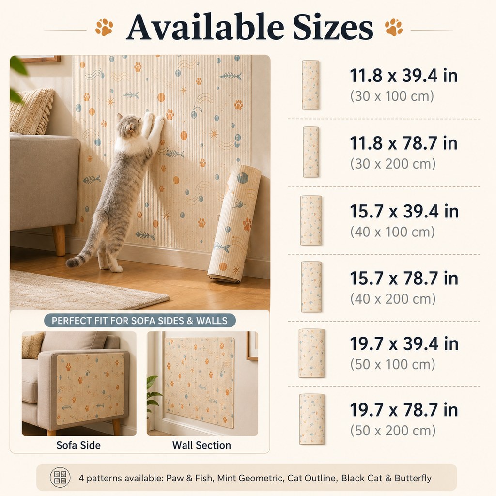 Paws in Awe Self-Adhesive Cat Scratch Mat for Wall & Furniture Protection – Cuttable Cat Scratching Pad for Sofa, Door, Bedside & Home Surfaces image 11