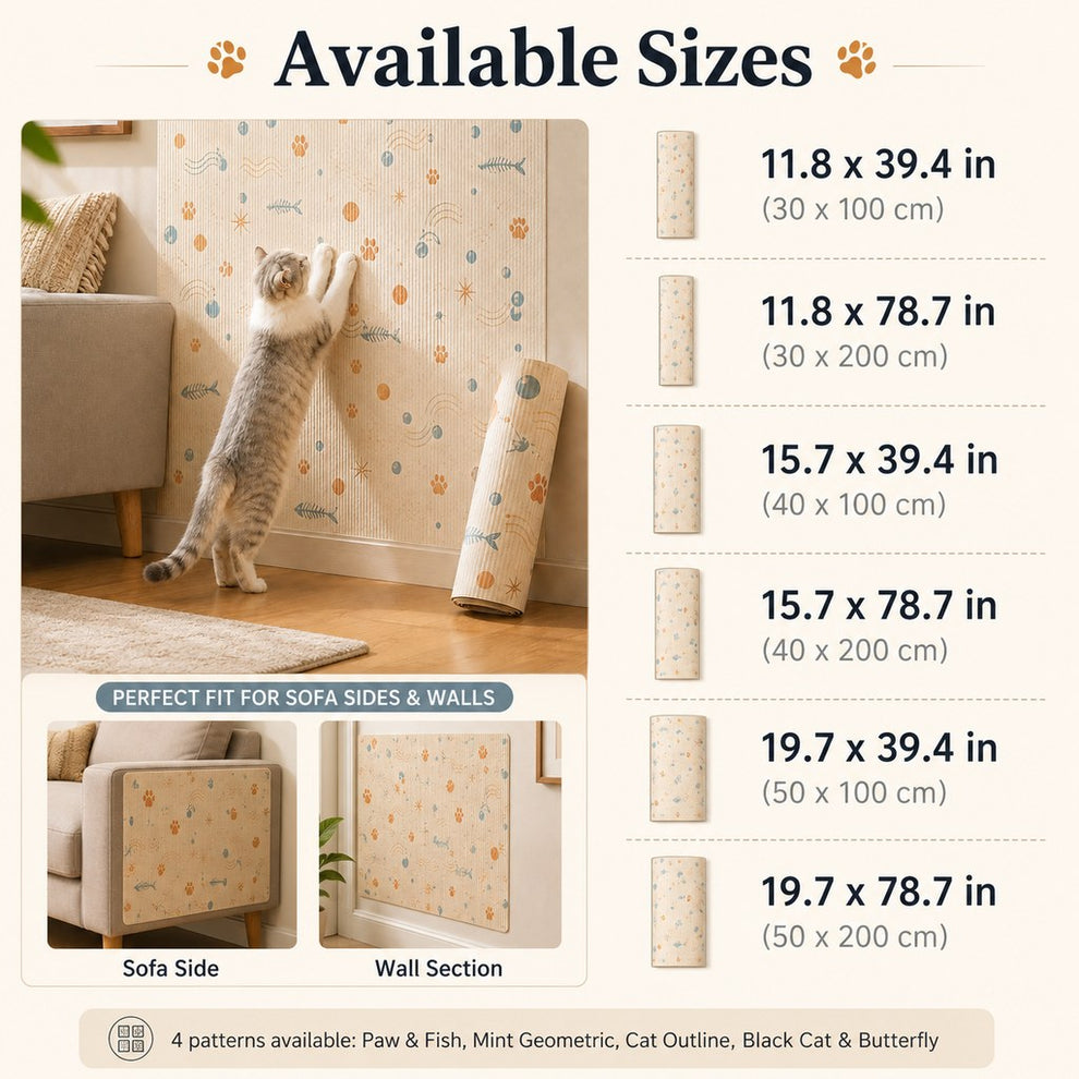 Paws in Awe Self-Adhesive Cat Scratch Mat for Wall & Furniture Protection – Cuttable Cat Scratching Pad for Sofa, Door, Bedside & Home Surfaces image 11
