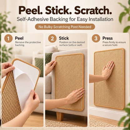 Paws in Awe Self-Adhesive Sisal Cat Scratching Mat for Sofas & Walls - Helps Protect Furniture from Scratches