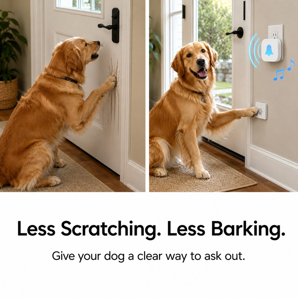 Paws in Awe Wireless Dog Doorbell for Potty Training - Self-Powered Paw Button & Plug-In Chime to Help Dogs Ask to Go Outside image 3