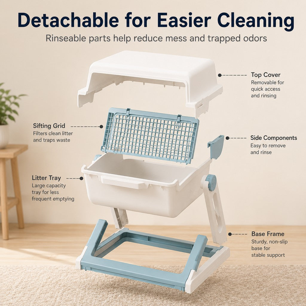 Paws in Awe Semi-Automatic Cat Litter Box for Indoor Cats - Open Entry Flip-to-Sift Design for Easier Cleanup image 6
