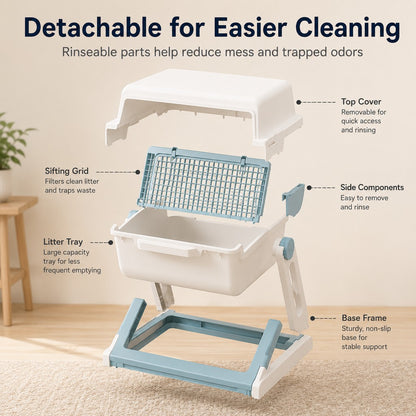 Paws in Awe Semi-Automatic Cat Litter Box for Indoor Cats - Open Entry Flip-to-Sift Design for Easier Cleanup image 6